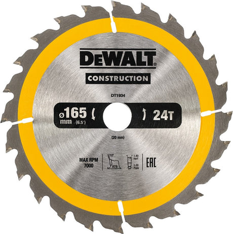 Dewalt Bauserie – Sägeblatt – 165 mm – 24 Zähne – Holz