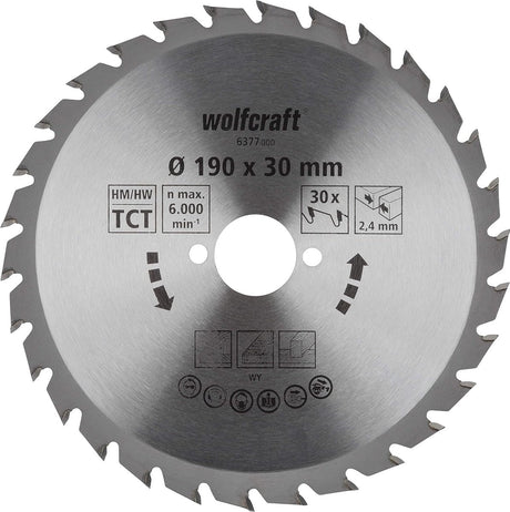 Wolfcraft - Kreissägeblatt 190x30mm - 30 Zähne - Sägeblatt für Kreissäge - Serie grün - 6377000
