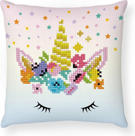 Diamond dotz® Diamond Painting Kissen – Erwachsene Kinder – ddp2.044 – Einhornkrone 18 x 18 cm – runde Steine – Komplettpaket