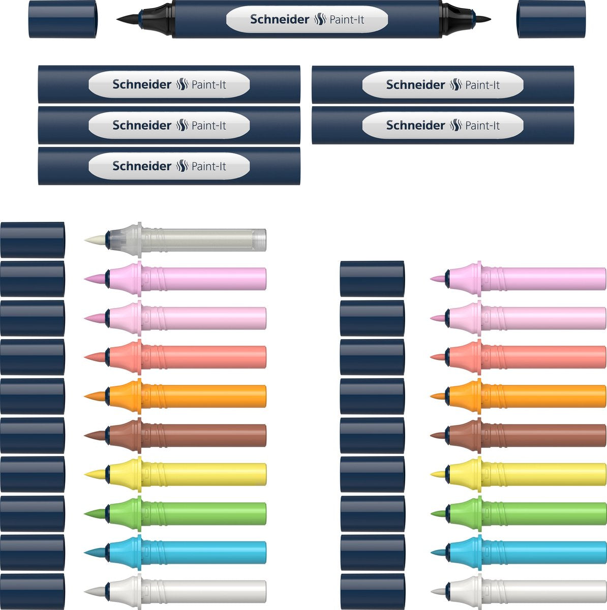 Schneider Schreibgeräte Schneider Marker – Twin Marker Set – Paint-it 040 – 10 Farben + 6 Halter – s-ml04010903