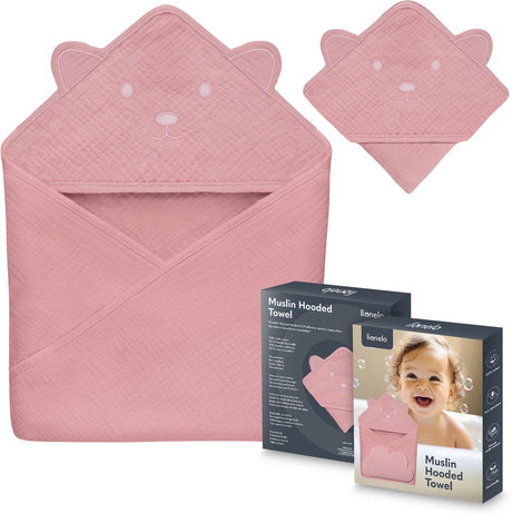 Lionelo Musselin-Babyhandtuch mit Kapuze – weiches Babyhandtuch mit Kapuze aus 100 % Baumwoll-Musselin – weicher Badeumhang mit Kapuze – atmungsaktiv, hypoallergen, reizfrei – hervorragende Saugfähigkeit – für Neugeborene, ältere Kinder – 75 x 75 cm