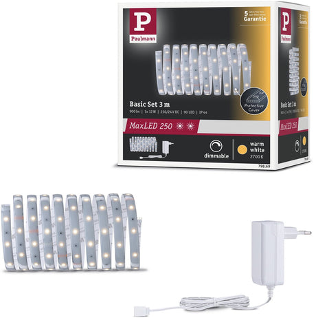 Paulmann MaxLED 250 LED-Streifen Basisset 3m 2700k 3m beschichtet IP44 12W 300lm m 30 LEDs m 2700k 24VA