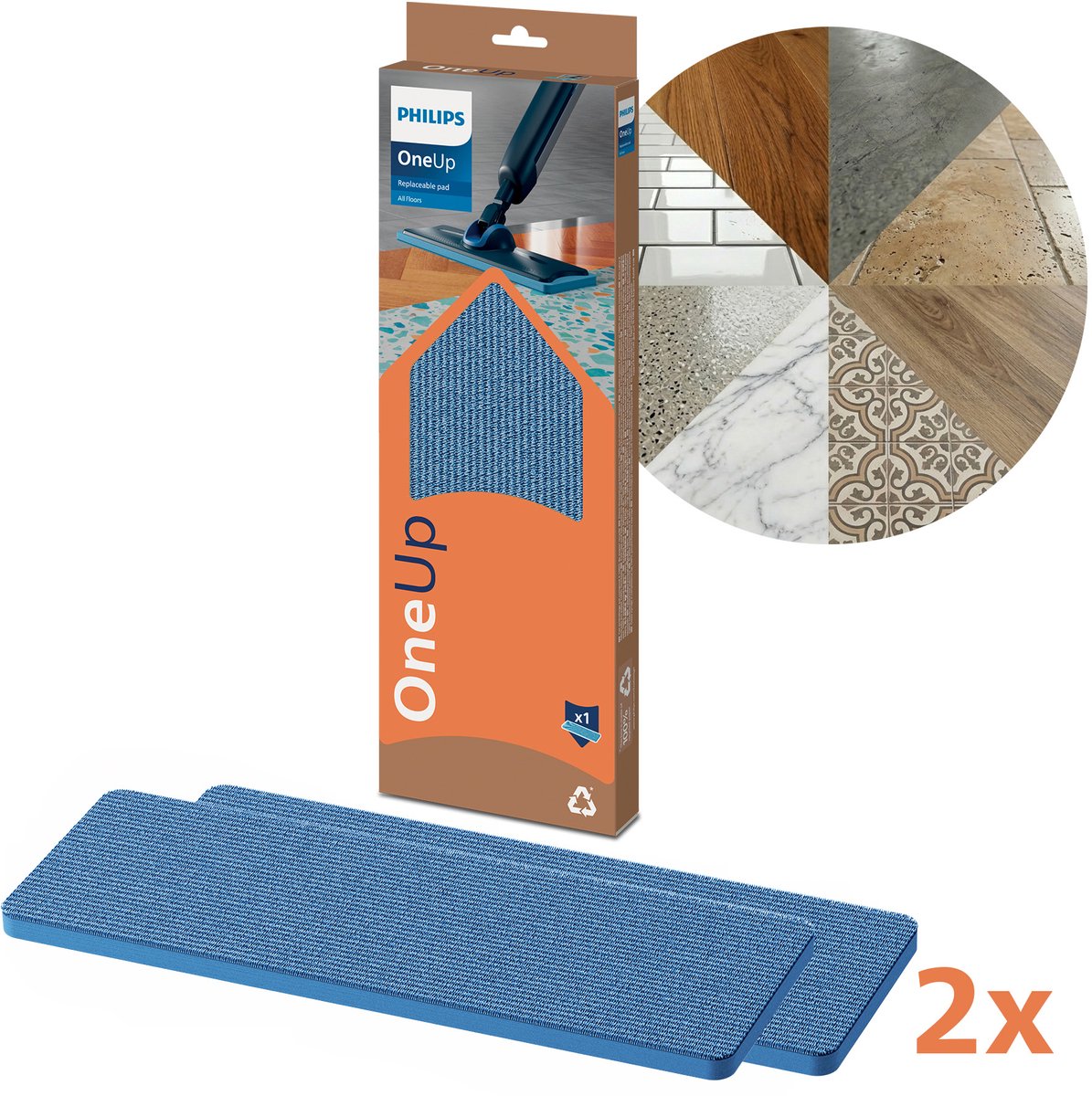 Philips oneup vervangbare dweildoek xv1882 20 - origineel - zuigt vuil water op, herbruikbaar efficiënt - dubbele verpakking