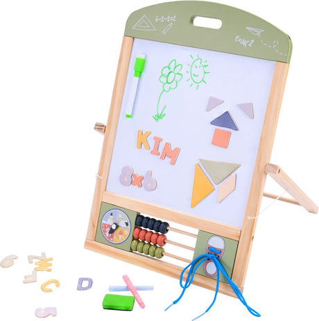 Jack Jacky Tischtafel Whiteboard – multifunktionales 2-in-1-Lernspielbrett – Kreide- und Magnettafel – Lerntafel mit Uhren-Abakus – motorische Fähigkeiten üben lernen – inklusive Zubehör – Engelsherz