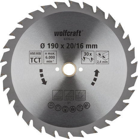 Wolfcraft - Kreissägeblatt 190x20mm - 30 Zähne - Sägeblatt für Kreissäge - Serie grün - 6376000