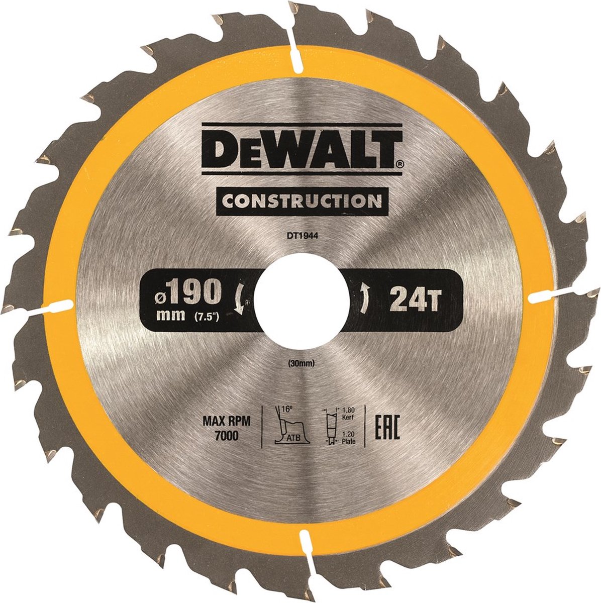 Dewalt Zubehör Kreissägeblatt 190 x 30 x 24 Zähne, positiv 16°, Kerbe 1,8 mm – dt1944-qz