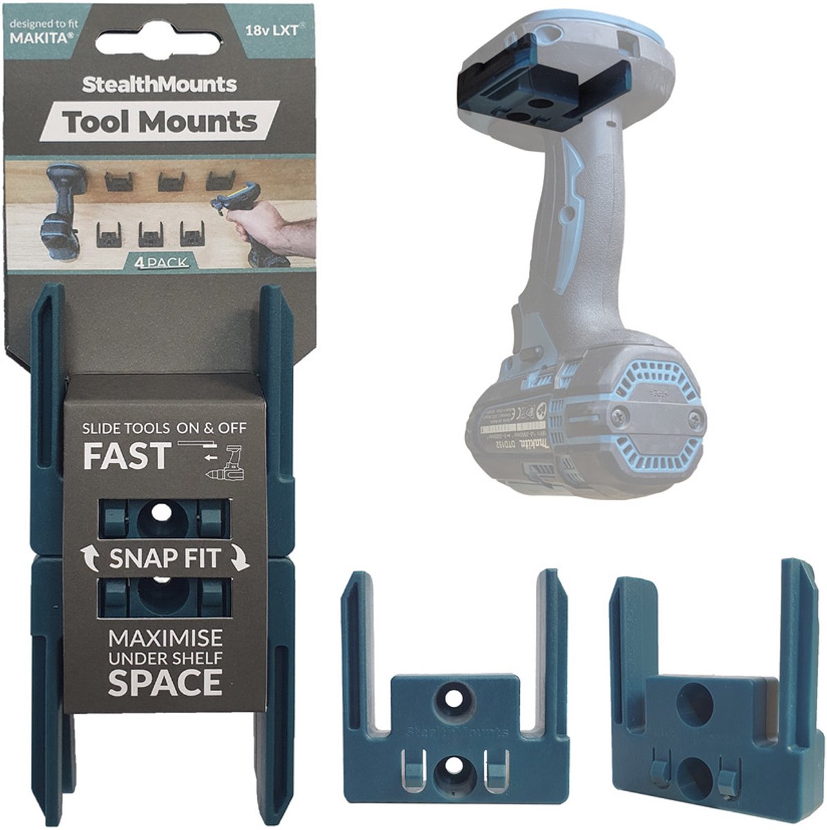 Stealthmounts tm-mk18-blu-4 Maschinenhalter für Makita LXT | blau | 4er-Pack – tm-mk18-blu-4
