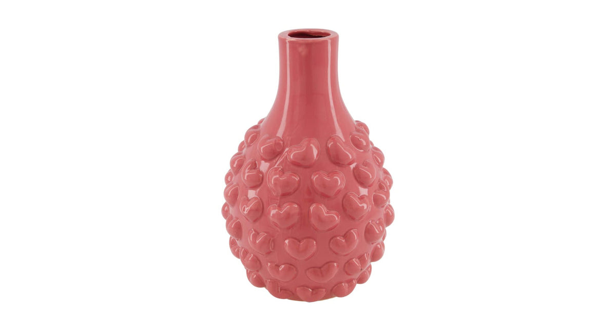 Vase hearts ceramic 18.5x18.5x27cm dark pink