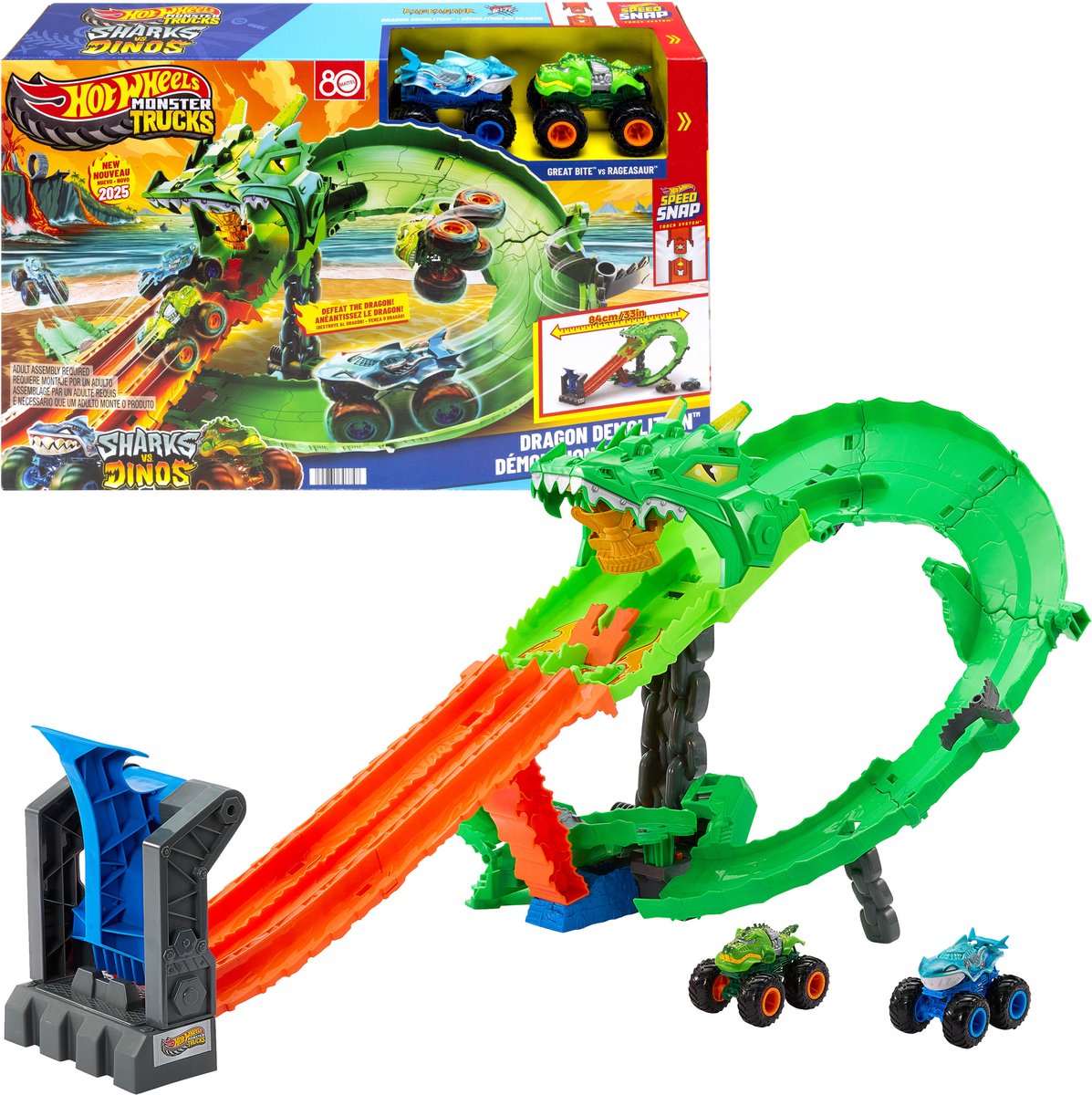 Hot Wheels Monster Track Sharks vs. Dino Dragon Track Set