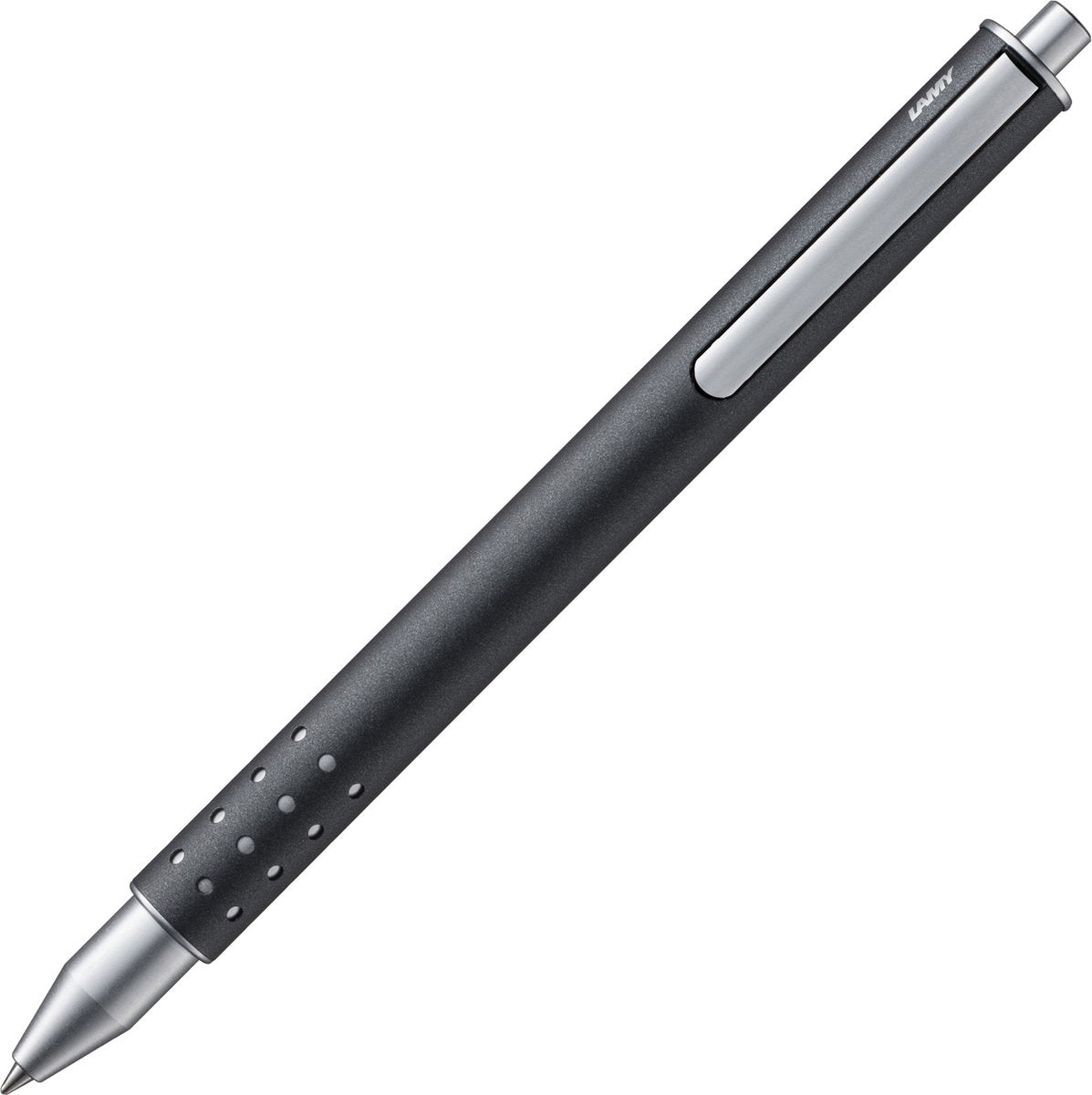 Lamy Swift Tintenroller 334 anthrazit – aus Edelstahl in Mattlackierung – ohne Kappe mit versenkbarem Clip – inkl. Mine m 66 b blau