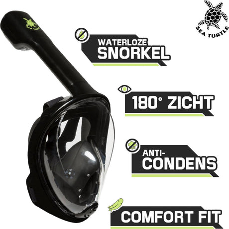 Meeresschildkröten-Schnorchelmaske – Schnorchel – Taucherbrille – Schnorchelset – Vollgesichtsmaske – Erwachsene – Schwarz – S m