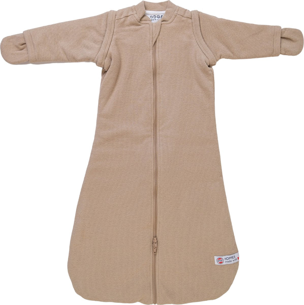 Lodger hopper - newborn slaapzak met afritsbare mouwen - 62cm - 3.3 tog - autostoel - beige - slaapzak baby winter