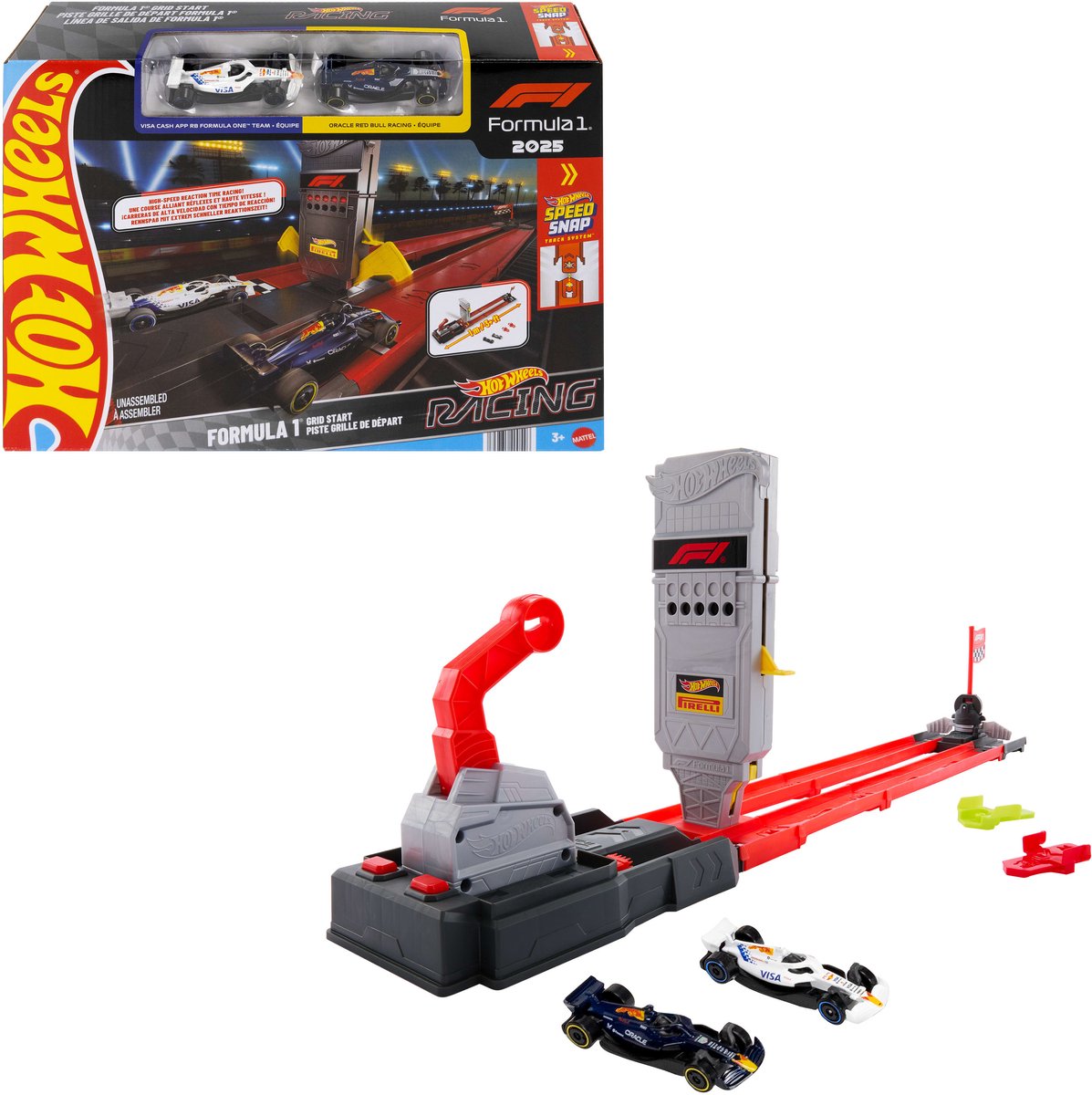 Hot Wheels Racing Formel 1 Grid Start Track Set – mit 2 F1-Autos aus Metall