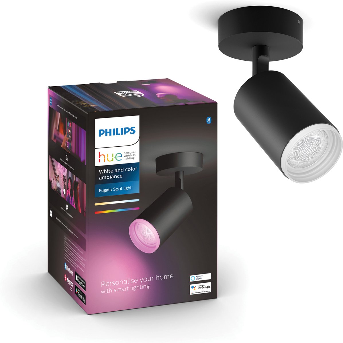 Philips hue fugato opbouwspot - wit en gekleurd licht - 1-spot - zwart