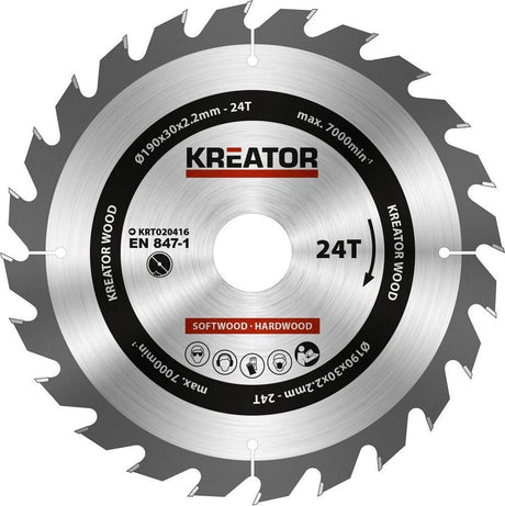 Kreator krt020416 zaagblad hout 190 mm -24t