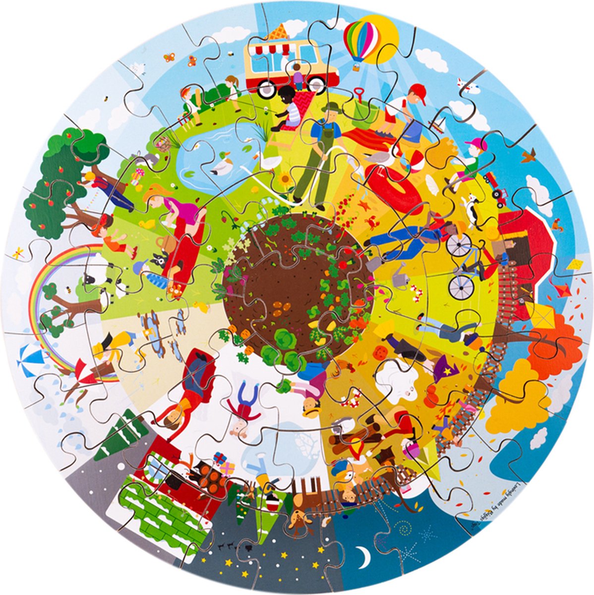 Bigjigs Holz-Jahreszeiten-Bodenpuzzle rund, 50-tlg.
