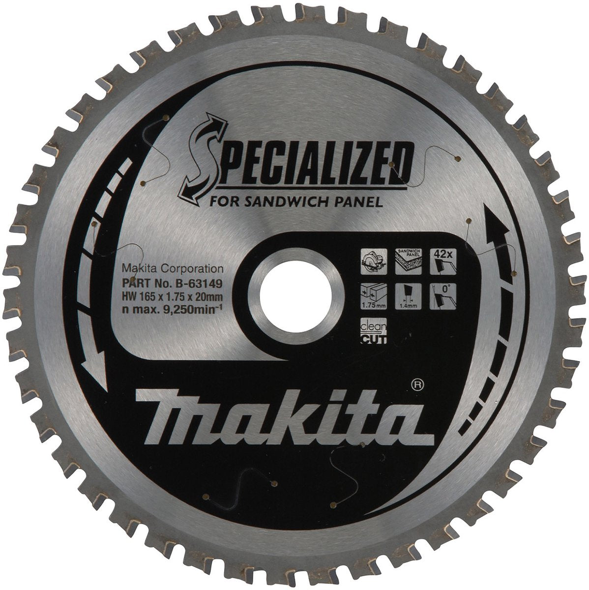 Makita-Zubehör b-63133 | Kreissägeblatt-Sandwichplatte | spezialisiert | 165x20x1,75 42t 0g - b-63133