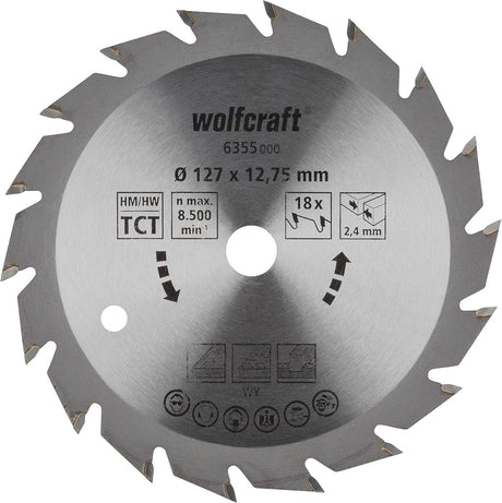 Wolfcraft - Kreissägeblatt 127 mm - 18 Zähne - 12,75 m Bohrung - für Kreissäge - 6355000