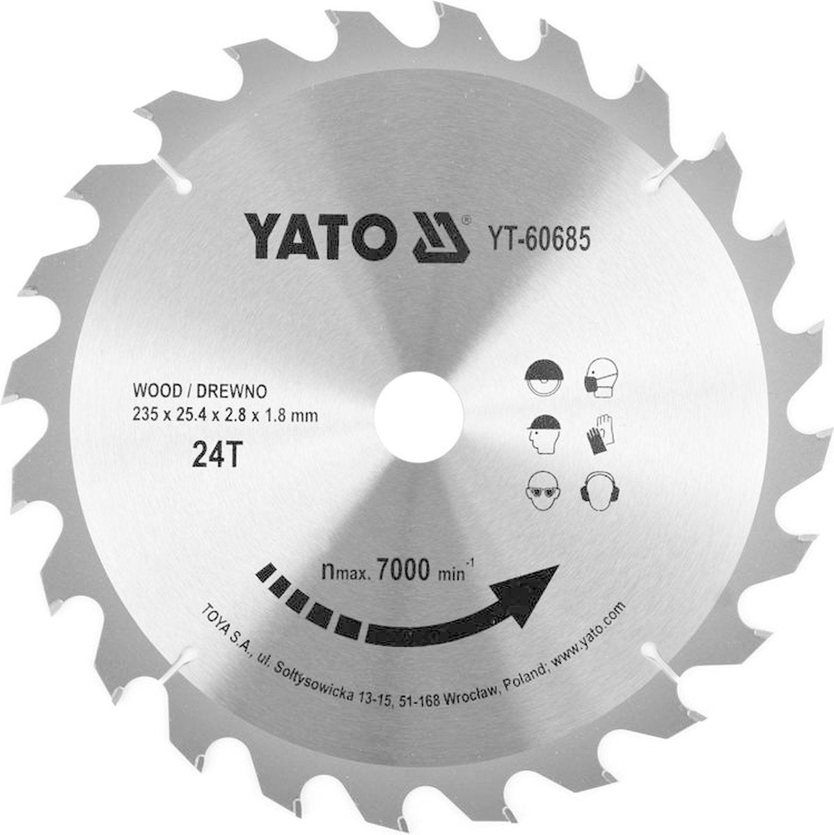 Yato cirkelzaagblad ø235 mm - 24t - binnendiameter 25,4 mm