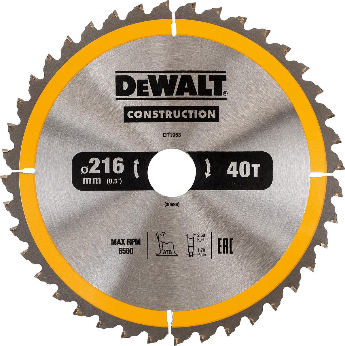 Dewalt-Zubehör dt1953 Baukreissägeblatt – 216 x 30 x 40 t – Holz – dt1953