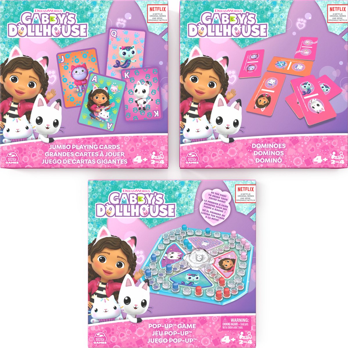 Spinmaster Gabby's Dollhouse Popup-Spiel, Kartenspiel, Dominosteine – ein Kinderspiel
