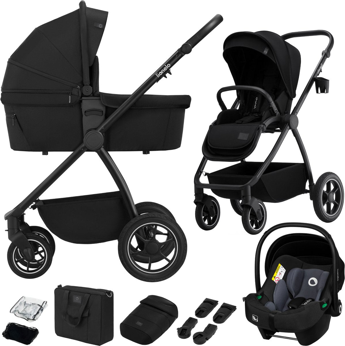 Lionelo Meril 3in1 Kinderwagen – Buggy – XL-Babywanne, Kinderwagen ADAC-zertifizierter Autositz – All-Terrain-Räder – komplettes Zubehörset – UPF50+