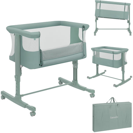 Lionelo Aurora 3in1 Beistellbett – Babybett bis 9 kg – Mitwachsbett – 4 Rollen mit Bremse – Campingbett – höhenverstellbar – atmungsaktives Netz – inklusive Matratzen-Transporttasche – abnehmbarer Bezug
