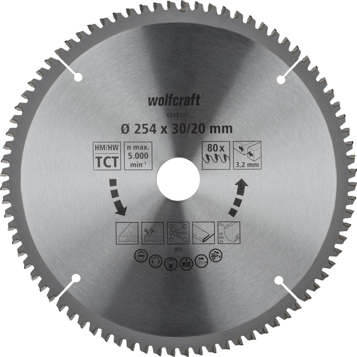 Wolfcraft - zaagblad 254x30mm voor afkortzaag - 80 tanden - verstekzaag - serie lila - 6543000