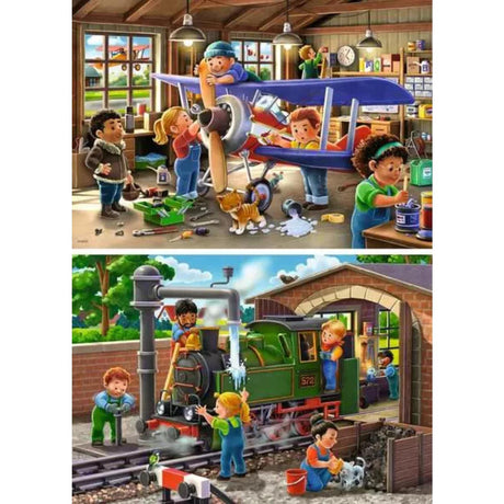 Ravensburger Puzzle Flugzeug- und Zugreparatur, 2x24tlg.