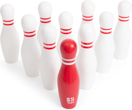 Bs Toys Bowling-Kegelspiel – Actionspiel – Bowling-Set Kinder – Spiele für Kinder – Holz – Kinderspielzeug 4 Jahre – Rot Weiß – 10 Kegel – Kinderspielzeug – Geschenk Kind