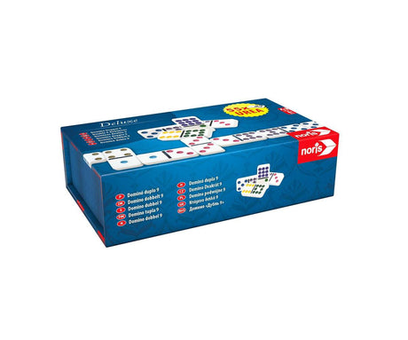 Noris Dominosteine Deluxe Double 9 weiß – klassisches Spiel für 2–6 Spieler – 55 Teile