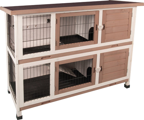 Flamingo-Kaninchenstall-Kombination 2 – braun – 4 Türen – 2 separate Ställe möglich