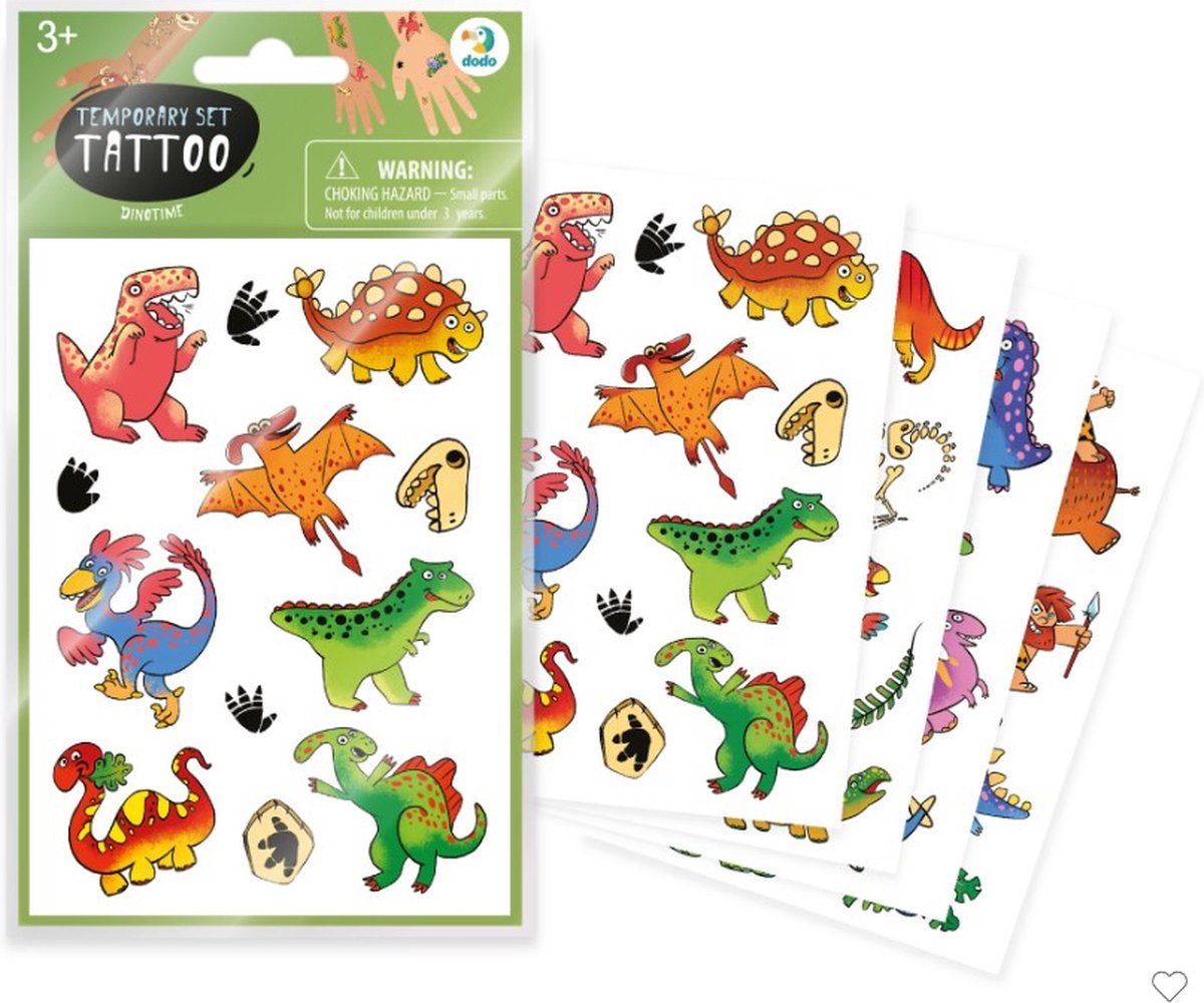 Dodo toys dino tattoos kinderen - tattoo stickers - 4 vellen - kinder tattoos - tijdelijke tattoo - tattoo voor kinderen - plaktattoo dino - tattoo jongens