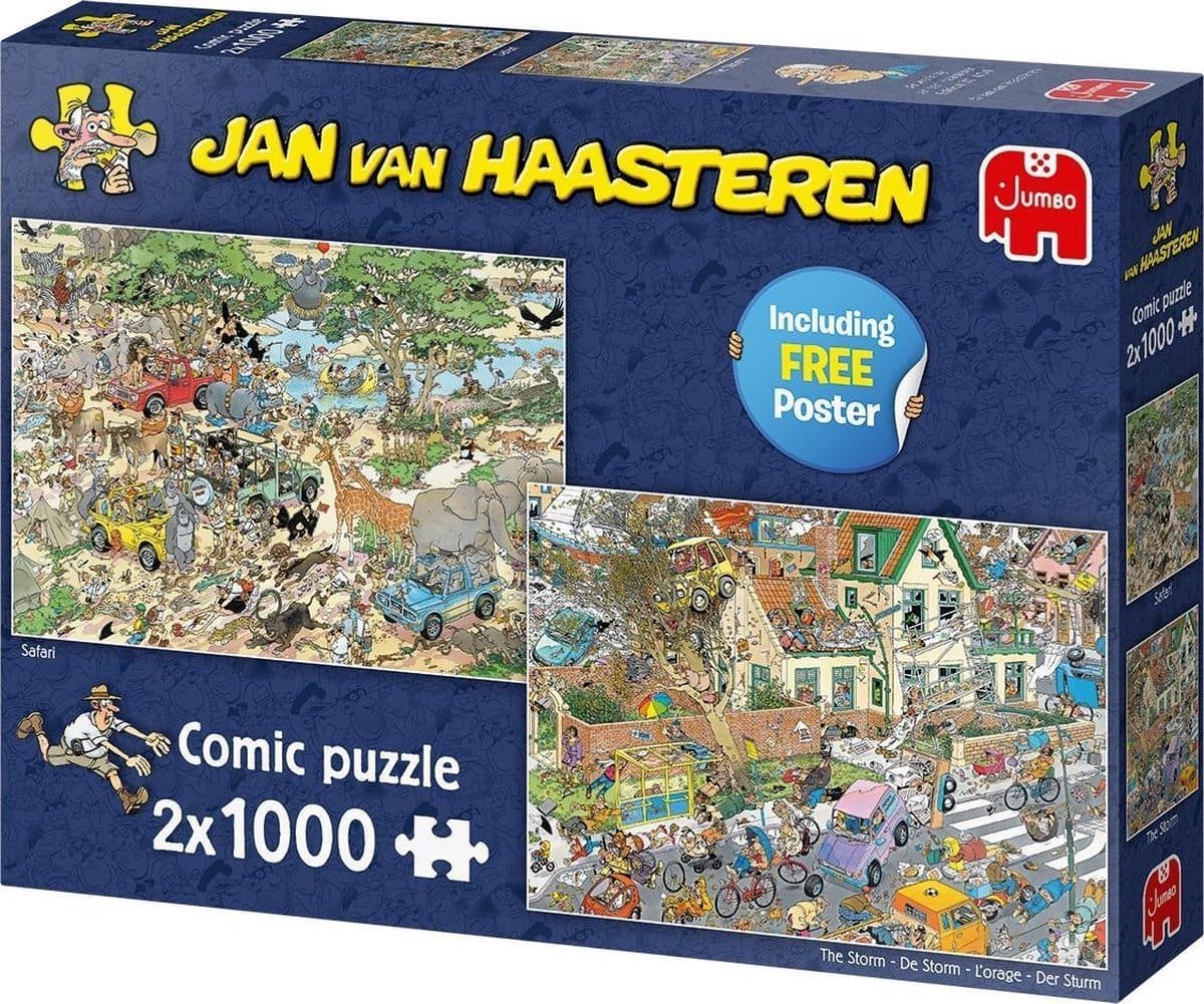 Jan van Haasteren – Safari-Sturm – 2-in-1-Puzzle – 2 x 1000 Teile Puzzle – Puzzle