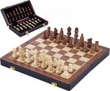 Engelhart Schachspiel Deluxe faltbar – Holzschachspiel aus Eschenholz – luxuriöses braunes Schachbrett 38 x 38 x 5,8 cm – faltbar kompakt –