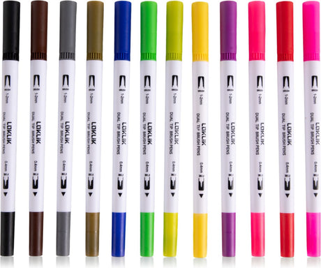 Loklik Pinselstifte mit Doppelspitze – 12 Farben – Pinselstifte mit Doppelspitze – 12 Farben