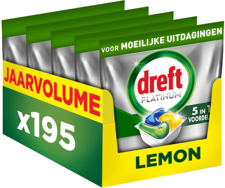 Dreft Platinum Spülmaschinenkapseln Zitrone – schwierige Herausforderungen – Fettfilter – 5 x 39 Stück