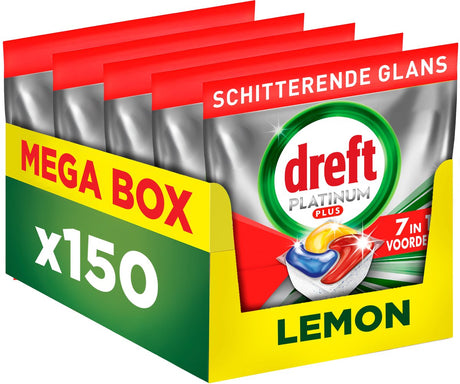 Dreft Platinum Plus Lemon Geschirrspültabs – Anti-Matt-Technologie – 5 x 30 Stück