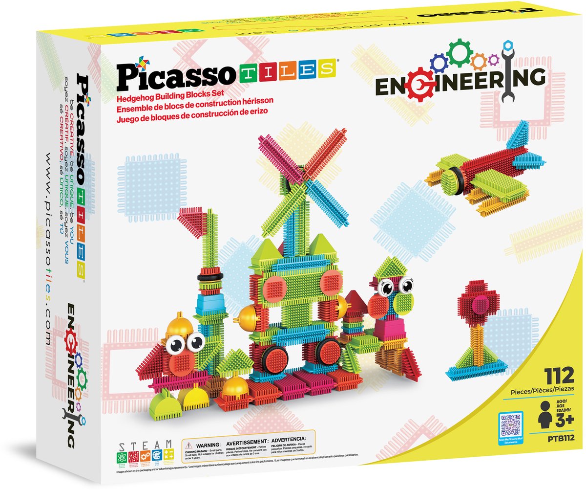 Picassotiles Tactic Picasso Tiles – Konstruktionsspielzeug – Igel-Bausteine – Konstruktionsspielzeug – Stielspielzeug – kreatives Bauspielzeug – 112 Teile – ab 3 Jahren