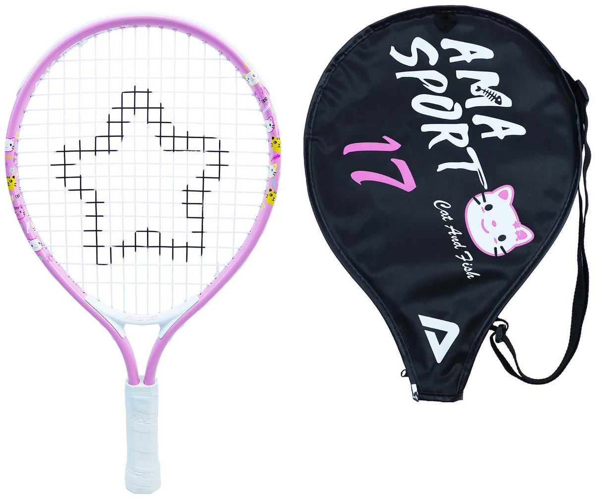 Ama Sport Kinder-Tennisschläger Cat Pink 17 Zoll – leichter Junior-Schläger mit Tasche – ideal für Anfänger –
