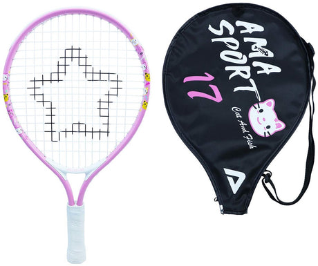 Ama Sport Kinder-Tennisschläger Cat Pink 17 Zoll – leichter Junior-Schläger mit Tasche – ideal für Anfänger –