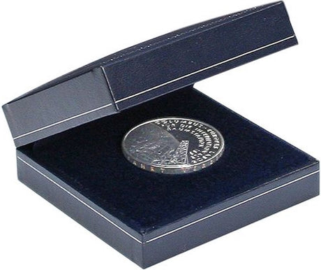 Sichere blaue Münzbox, geeignet für eine Münze, Wertmarke oder Medaille mit einem Durchmesser von max. 55 mm