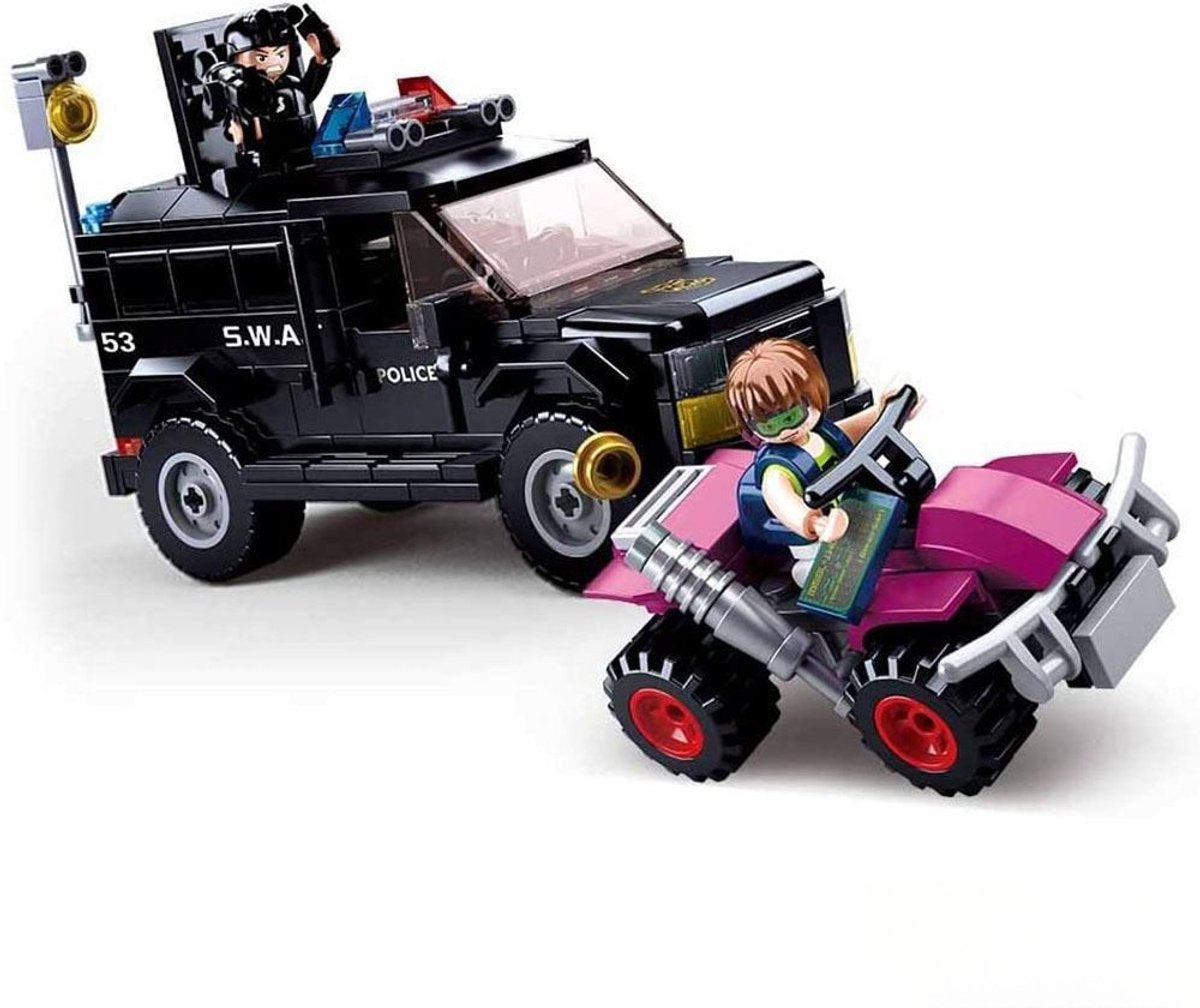 Sluban Modellsteine Swat Panzerfahrzeug Bauspielzeug für Kinder ab 6 Jahren – Konstruktionsspielzeug Modellbau – Baukasten mit 293 Bausteinen und 3 Minifiguren – M38-B0653