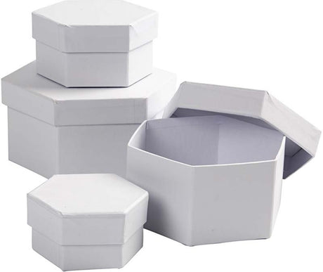 Creativ Company Sechseckdosen, H: 4+5+6+7 cm, T 6,5+8+10+12 cm, weiß, 4 Stück 1 Set