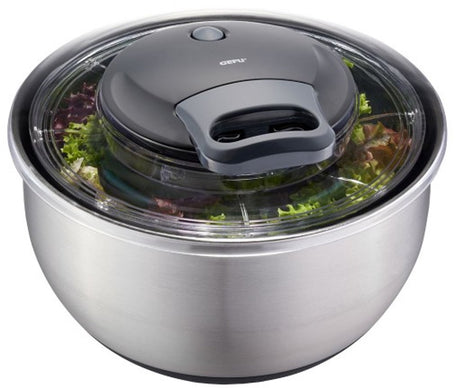 Gefu Pullit Salatschleuder 4,5 Liter – Edelstahl – mit Kordelzug und Stoppknopf – ø 25 cm