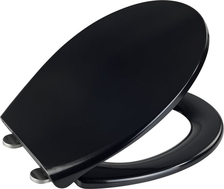 Wenko WC-Sitz Vorno Neo schwarz – antibakterielles schwarzes Duroplast – Easy-Close-Soft-Close-Verschluss – Fix-Clip-Befestigung aus Edelstahl – WC-Sitz schwarz – WC-Sitz schwarz – WC-Sitz schwarz
