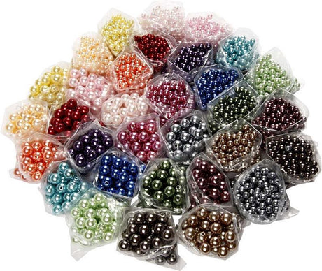 Creativ Company Perlen, D 6+10 mm, Lochgröße 1,5+2 mm, ca. 640+3040 Stück, verschiedene Farben, 32x20 g 1 Box