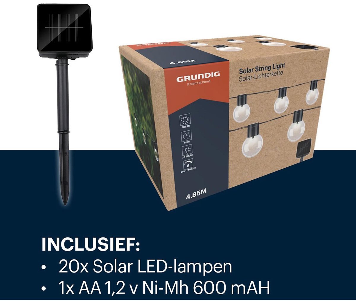 Solarbetriebene Gartenbeleuchtungsgirlande 4,9 m | 2 Stk