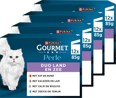 Gourmet Perle - Nassfutter für Katzen - Land Meer Duo mit Huhn und Rind - 48 x 85 g