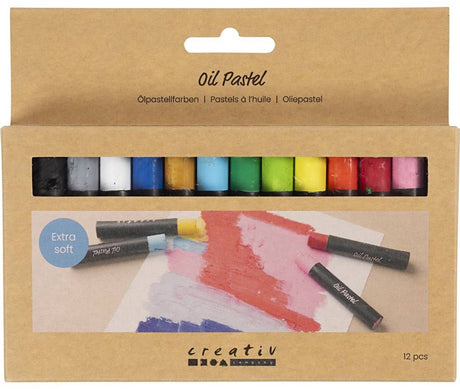 Creativ Company Ölpastelle, L: 7 cm, Stärke 11 mm, Standardfarben, 12 Stück 1 Box